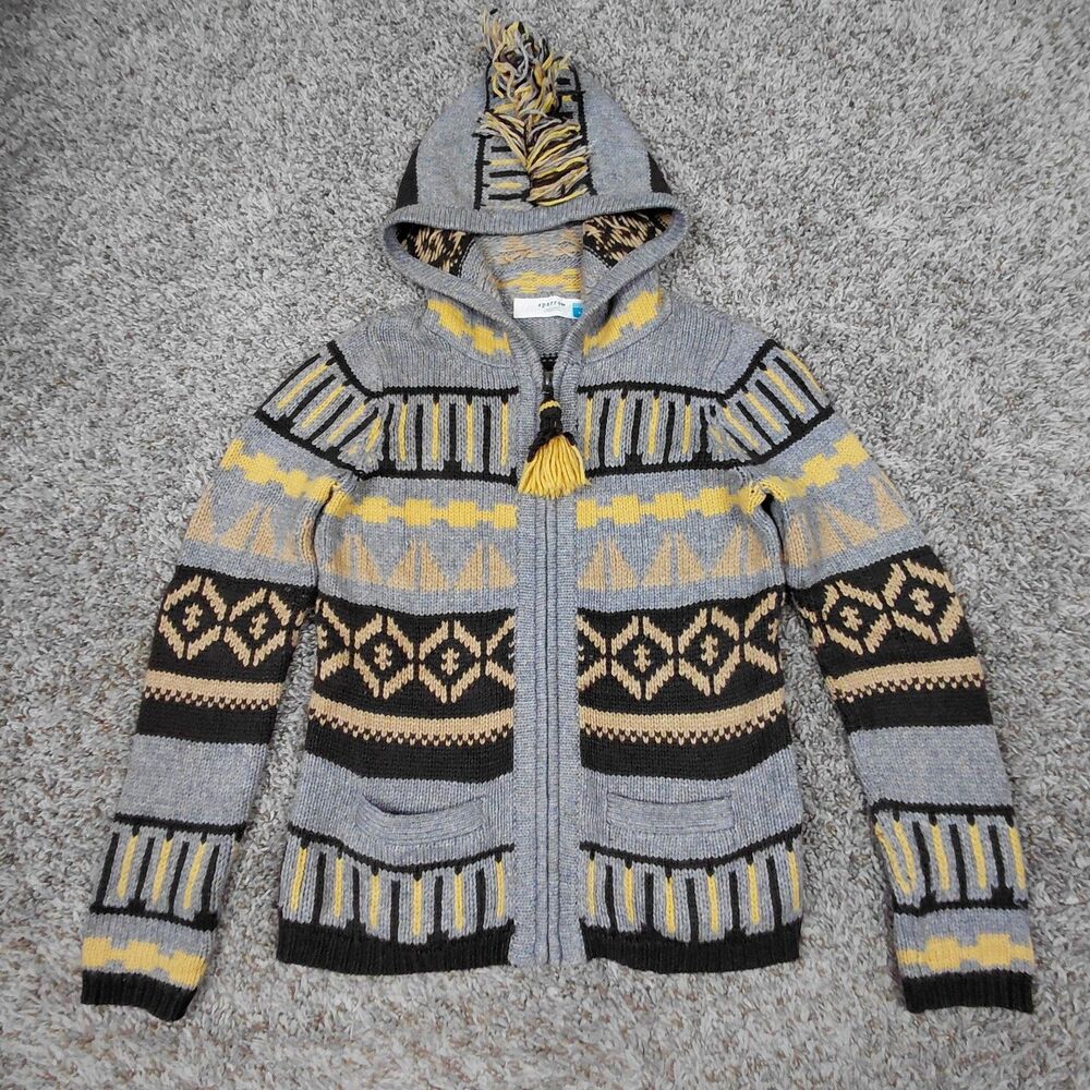 Sparrow Anthropologie Sweater Small Nordic Full Zip Hooded Wool Blend Cardigan